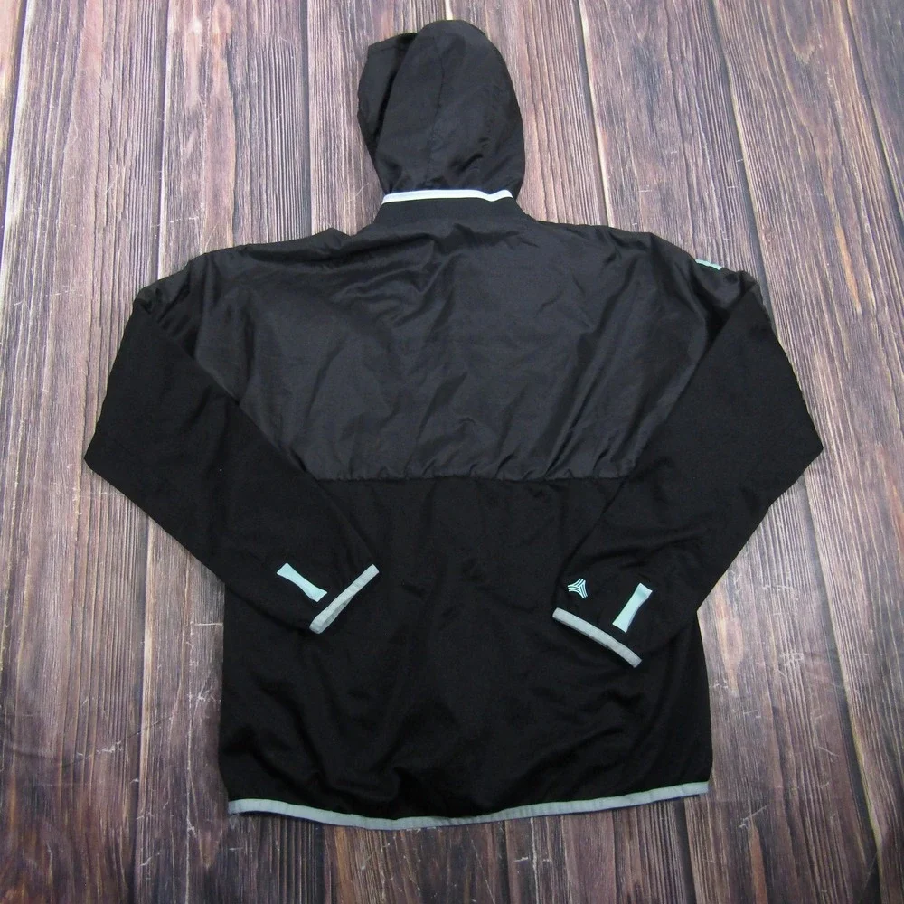 Adidas Jacket Mens Small Black Hooded Full Zip Windbreaker Lightweight Running